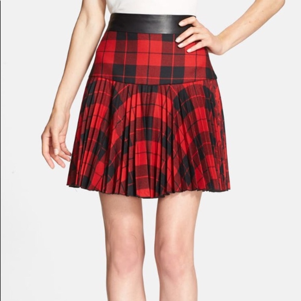 MILLY Plaid Skirt with Pleather Waist
